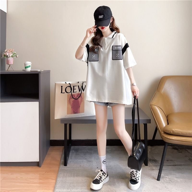 絶対流行 カジュアル 2色選択可 切り替え 半袖 Tシャツ カットソー<ins-8292>