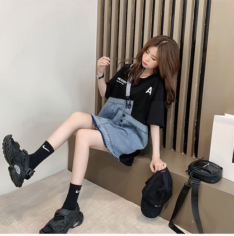 個性的なデザイン 一目惚れ 2色選択可 レイヤード風 Tシャツ カットソー<ins-8286>