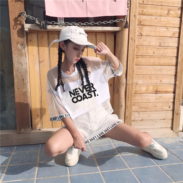 好感度UP アバンギャルド レイヤード風 プリントTシャツ ゆったり半袖<ins-8156>