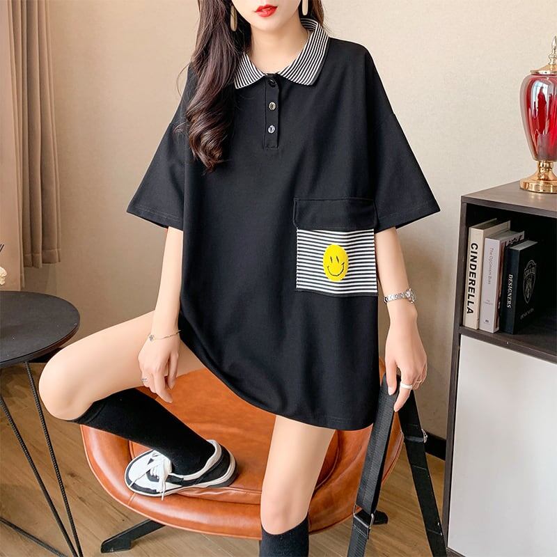 カジュアル お洒落 3色選択可 ストライプ Tシャツ カットソー<ins-3068>