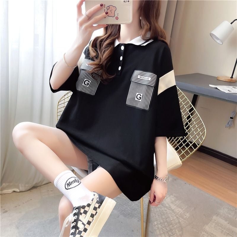 絶対流行 カジュアル 2色選択可 切り替え 半袖 Tシャツ カットソー<ins-8292>