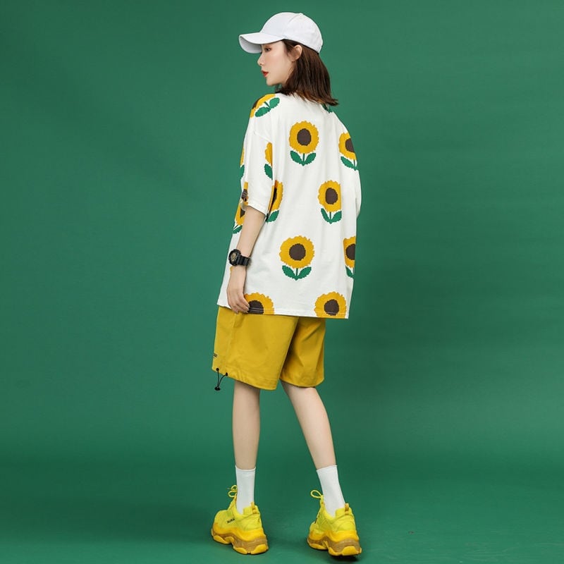 新商品 簡潔 カジュアル 花柄 半袖Tシャツⅹパンツセット<ins-8071>