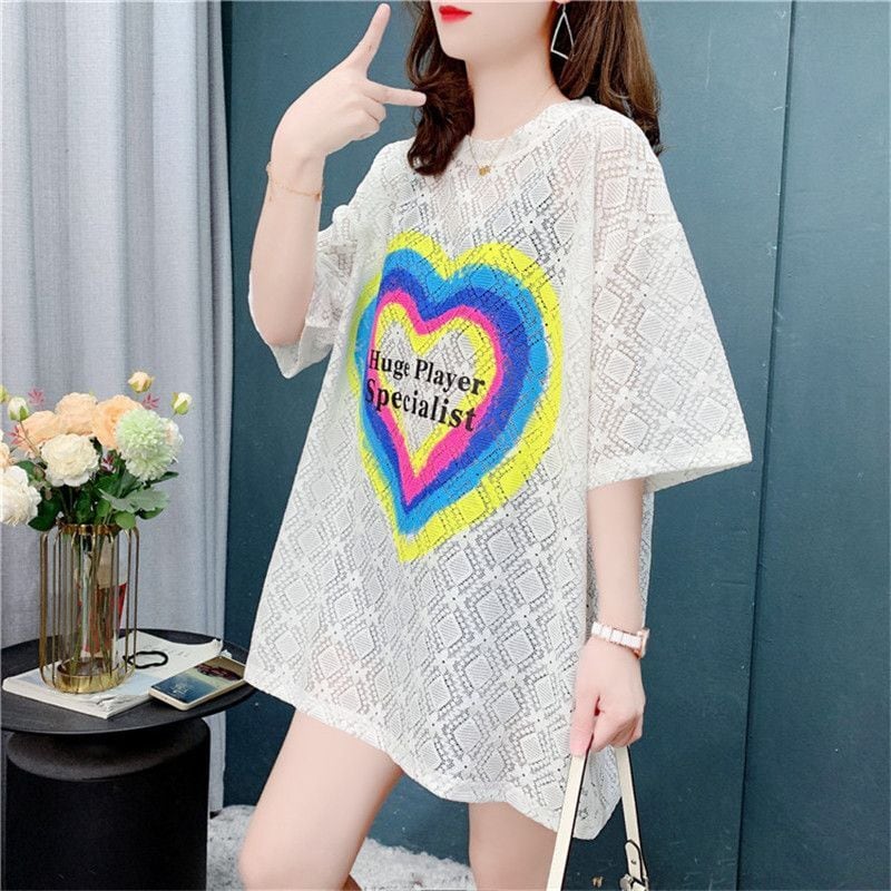 売り切れ必至 キュート ゆったり 透かし彫り半袖Tシャツ<ins-8134>