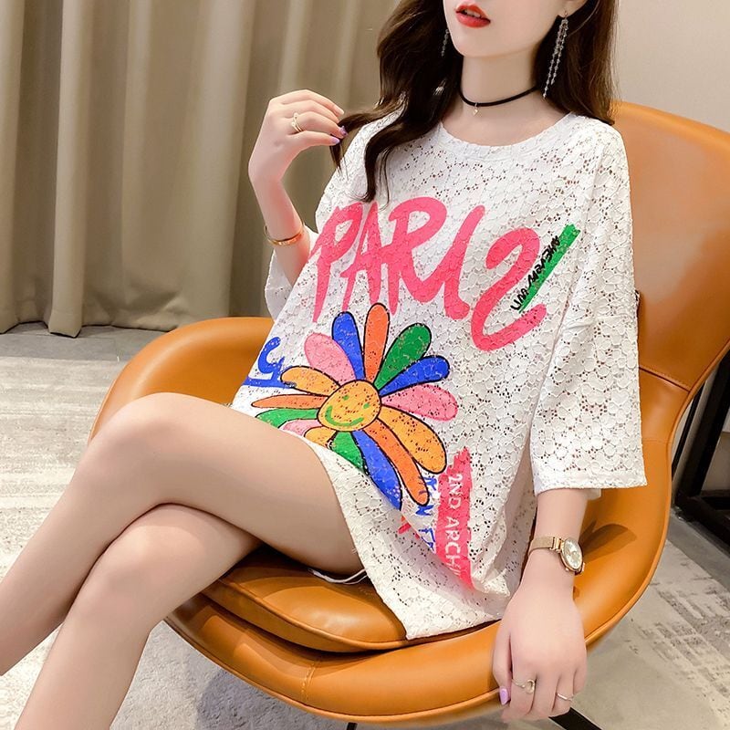 美人度アップ スウィート ゆったり 半袖Tシャツ<ins-8130>