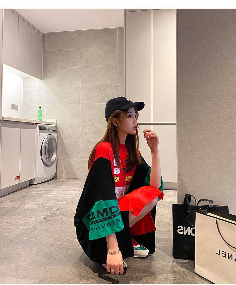 【半額!期間限定!!】超人気 絶対流行 個性派 アバンギャルド プリント 切り替え ゆったり ワンピース<ins-8531>