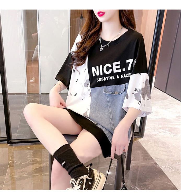 話題沸騰中 個性派 切り替え デザイン性のある半袖Tシャツ<ins-8086>