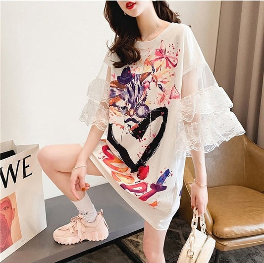 好感度UP スウィート デザイン 一目惚れ 切り替え Tシャツ <ins-8004>