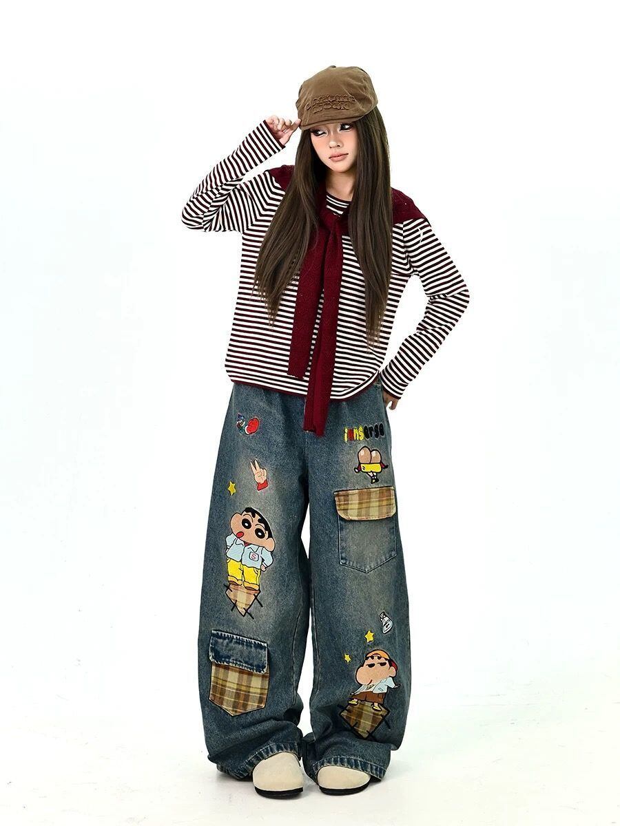 売り切れ必至 プラスベルベット デニム ワイドパンツE-12352