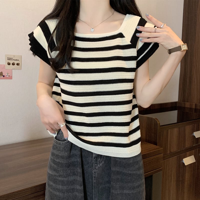 今季マストバイ カジュアル ファッション エレガント ストライプ柄 Tシャツ<ins-8339>