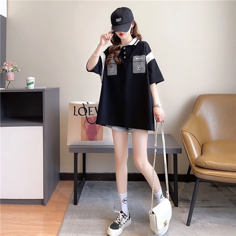 絶対流行 カジュアル 2色選択可 切り替え 半袖 Tシャツ カットソー<ins-8292>