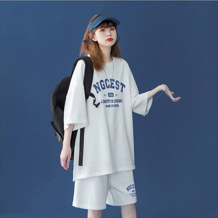 【半額!期間限定!!】売り切れ必至 カジュアル 半袖Tシャツⅹパンツセット全4色 男女兼用<ins-6574>