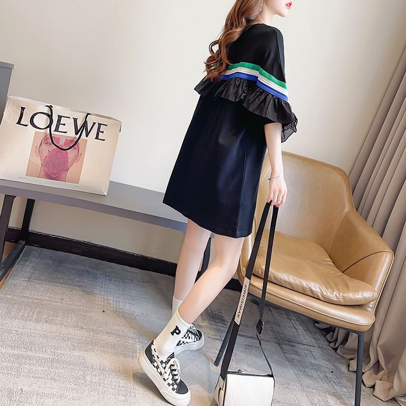 新商品 キュート 切り替え ゆったり 全2色 半袖Tシャツ<ins-8349>