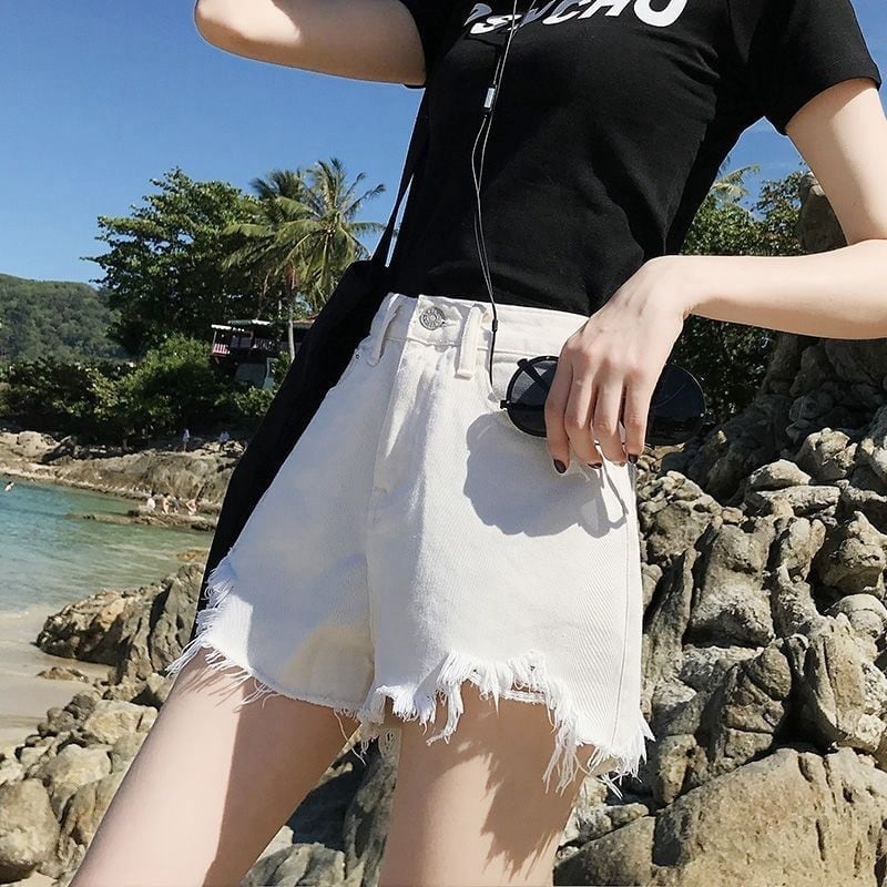 【半額!期間限定!!】シンプルファッションルーズワイドレッグAライン薄いオールマッチリップドハイウエストデニムショートパンツ<ins-3034>