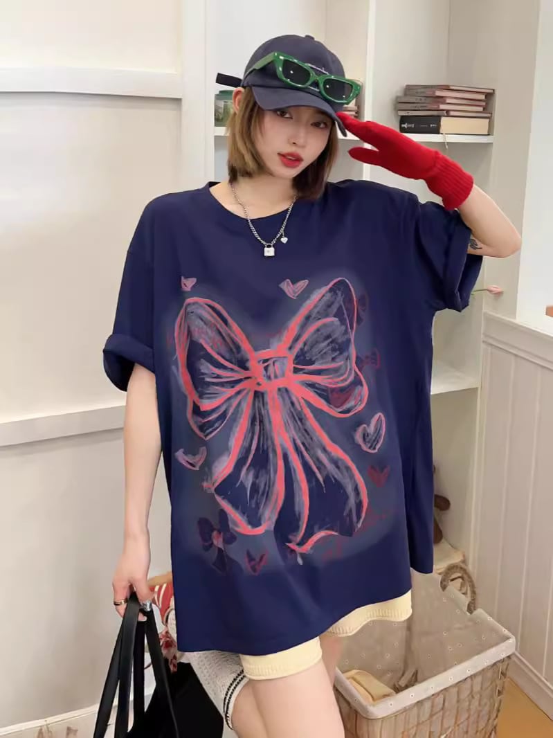 個性的なデザイン ラウンドネック プリント 半袖 Tシャツ カットソー<ins-8273>