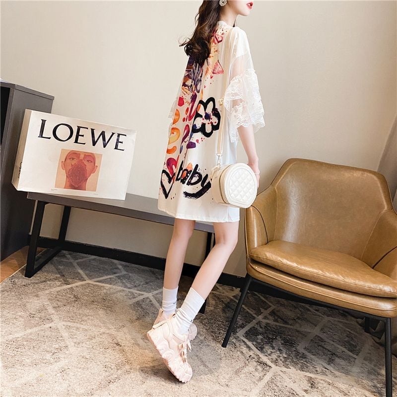 好感度UP スウィート デザイン 一目惚れ 切り替え Tシャツ <ins-8004>