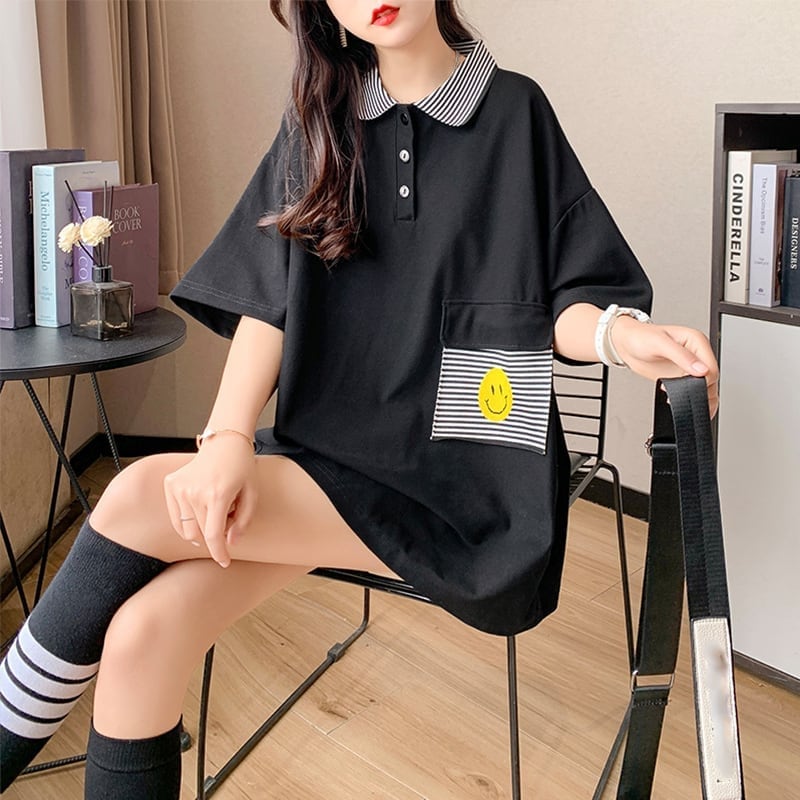 カジュアル お洒落 3色選択可 ストライプ Tシャツ カットソー<ins-3068>