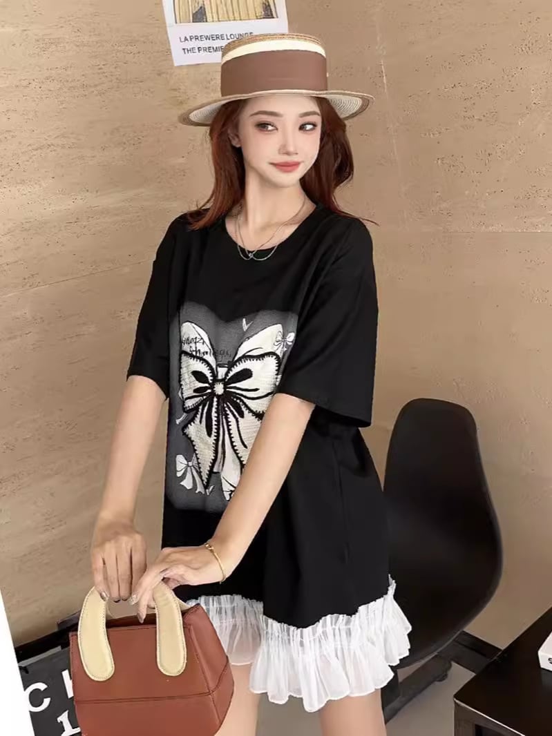 今季マストバイ 切り替え プリントゆったり 半袖Tシャツ 全4色<ins-8256>