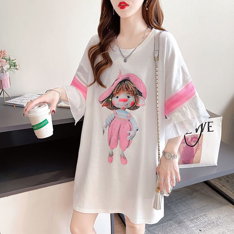 新商品 キュート 切り替え ゆったり 全2色 半袖Tシャツ<ins-8349>