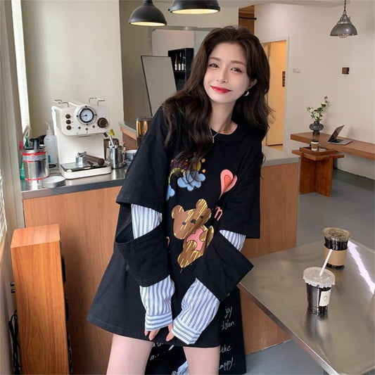 個性的なデザイン お洒落 ラウンドネック カートゥーンプリント スウェット パーカー<ins-2237>