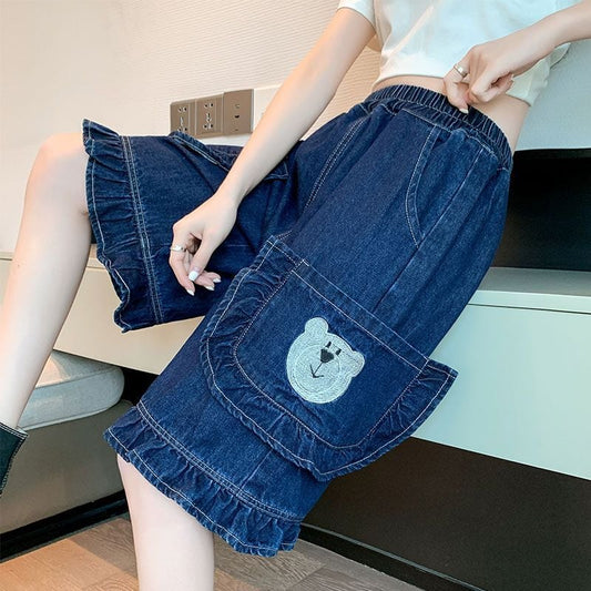 超人気 ゆったり感アップ オシャレ度満点 デニム 2色選択可 ハイウエスト パンツ ボトムス<ins-8298>