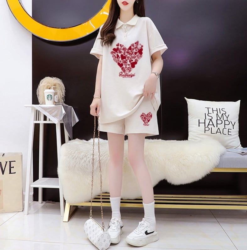売り切れ必至 清涼感たっぷり シンプル 半袖Tシャツ+パンツ セットアップ<ins-8195>