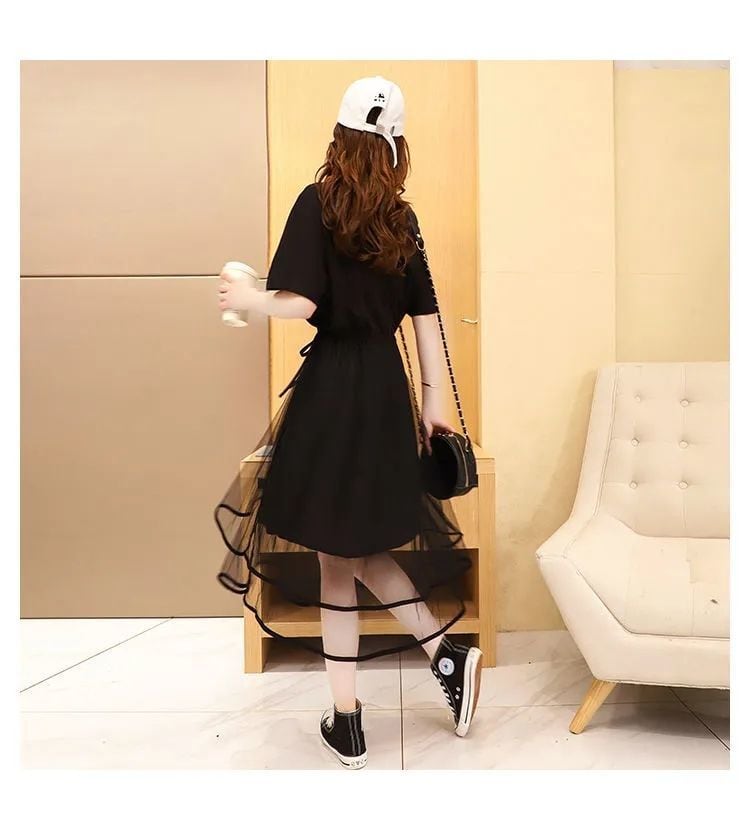 絶対欲しい エレガント チュール 切り替え ワンピース<ins-8284>