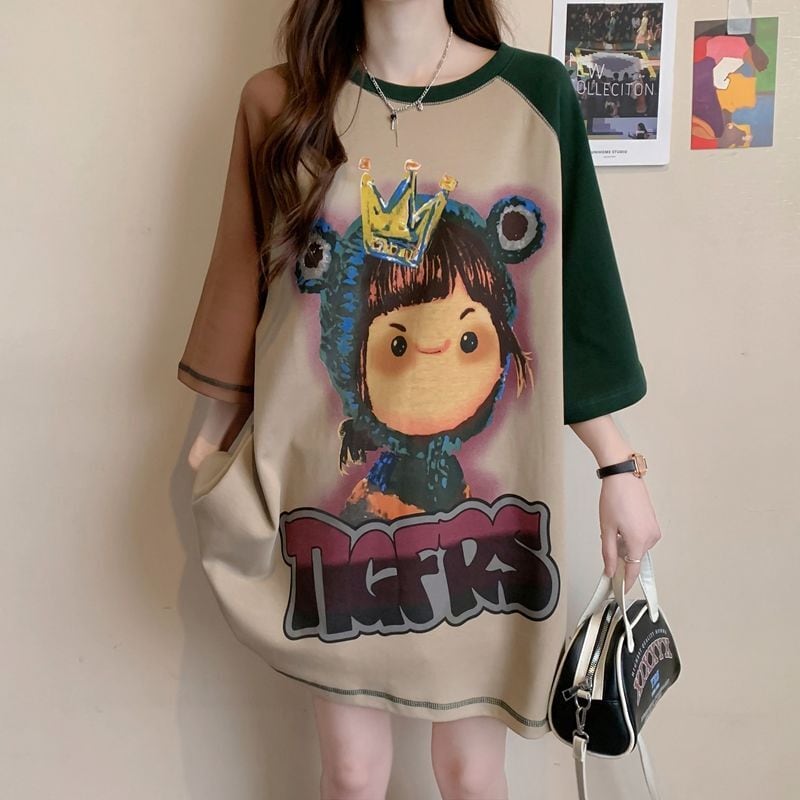 話題沸騰中 お勧めカラーマッチング ビッグロゴ ゆったり 半袖Tシャツ<ins-8350>