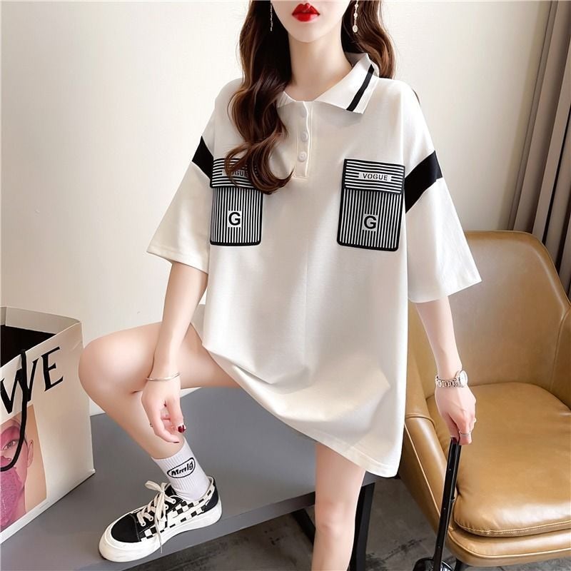 絶対流行 カジュアル 2色選択可 切り替え 半袖 Tシャツ カットソー<ins-8292>