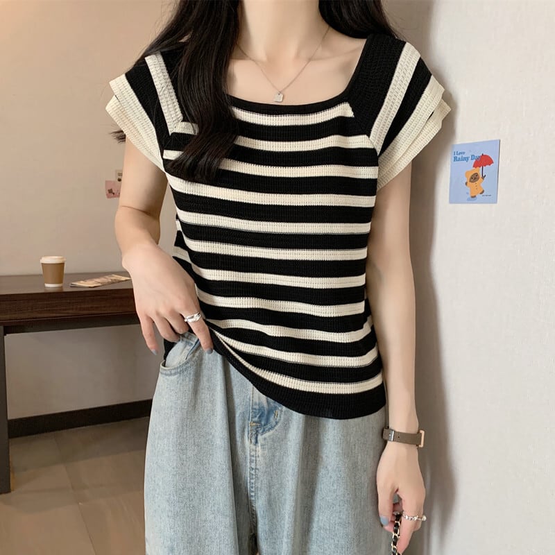 今季マストバイ カジュアル ファッション エレガント ストライプ柄 Tシャツ<ins-8339>