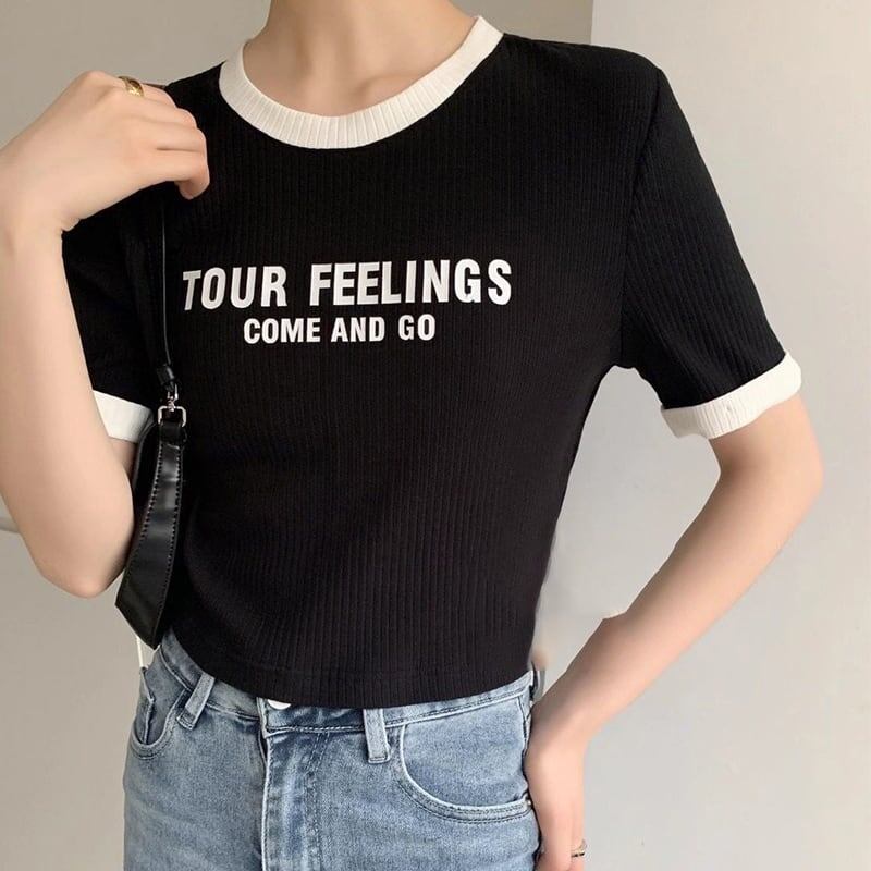 ゆったり感アップ ファッション アルファベット Tシャツ カットソー<ins-3077>