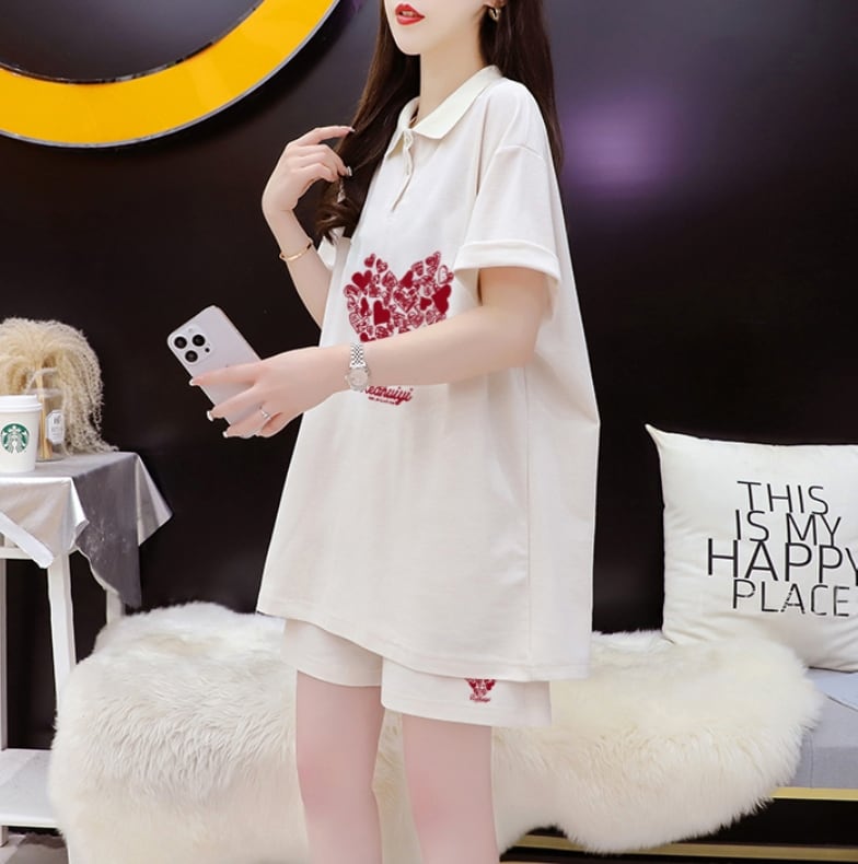 売り切れ必至 清涼感たっぷり シンプル 半袖Tシャツ+パンツ セットアップ<ins-8195>
