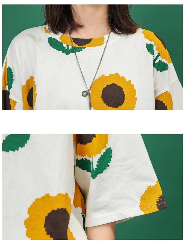 新商品 簡潔 カジュアル 花柄 半袖Tシャツⅹパンツセット<ins-8071>