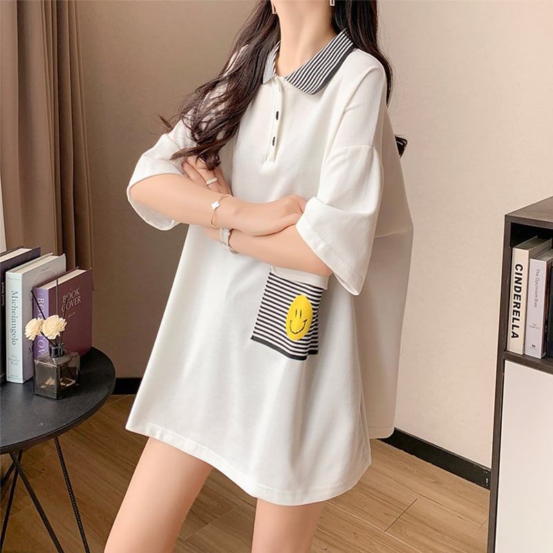 カジュアル お洒落 3色選択可 ストライプ Tシャツ カットソー<ins-3068>