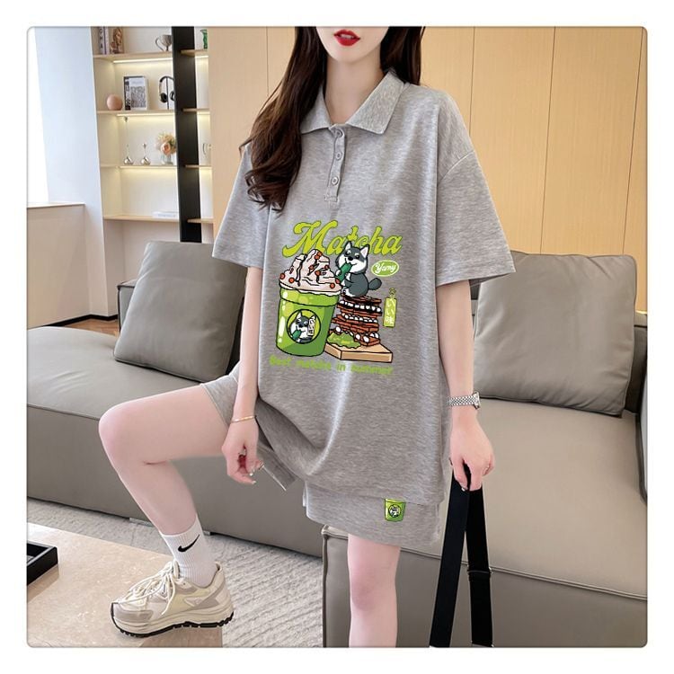 超人気 カジュアル プリント 半袖Tシャツⅹパンツセット全3色 <ins-8528>