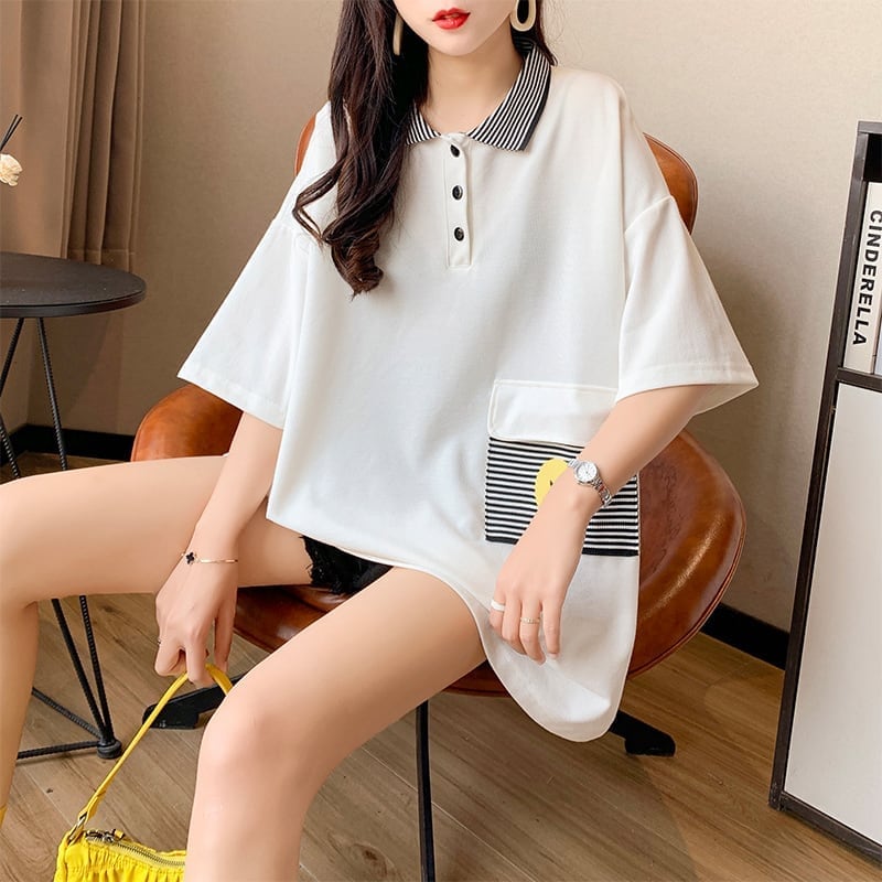 カジュアル お洒落 3色選択可 ストライプ Tシャツ カットソー<ins-3068>