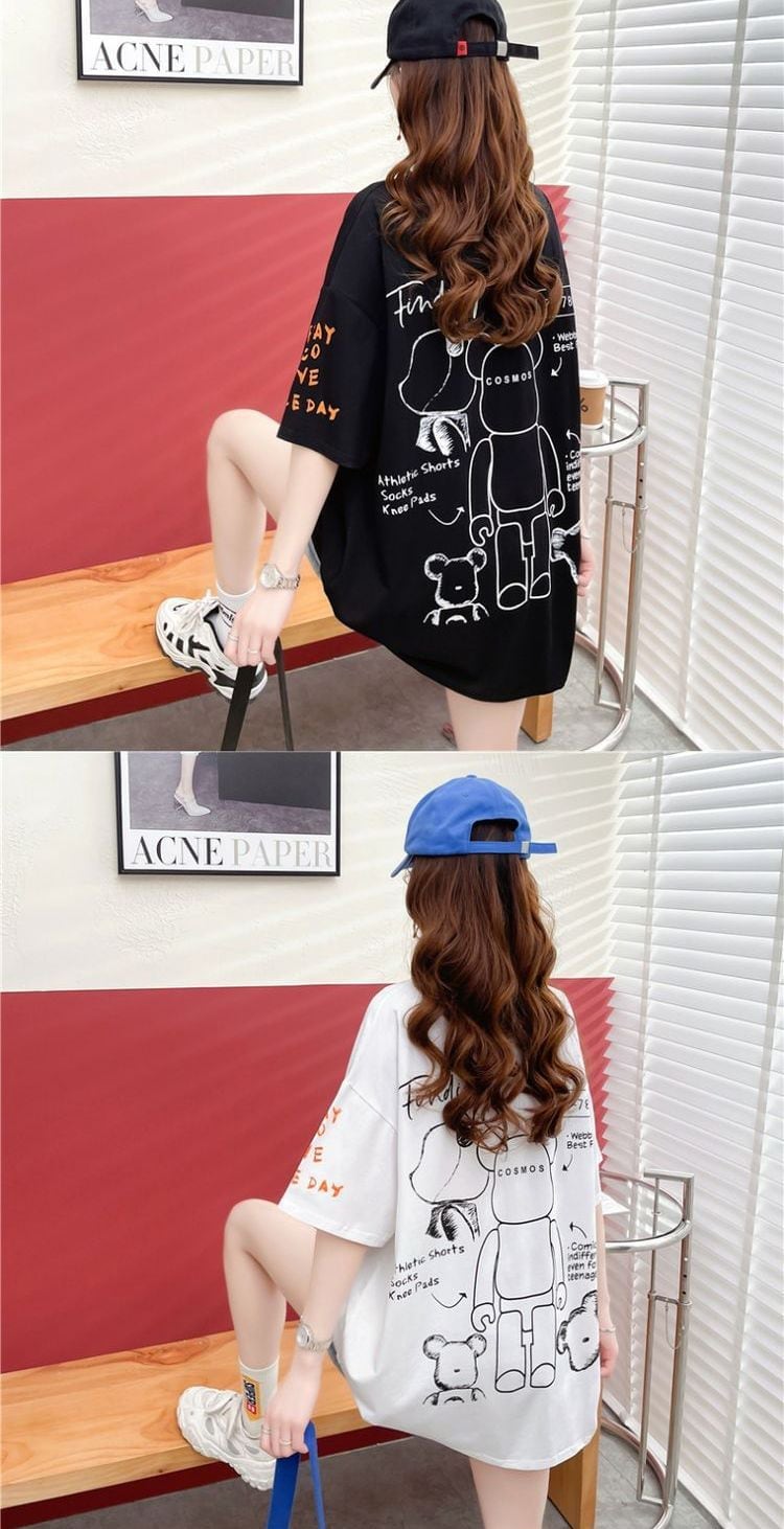 【個性派】 カジュアル プリント ビッグロゴ ゆったりトップス 半袖Tシャツ 全2色<ins-4940>