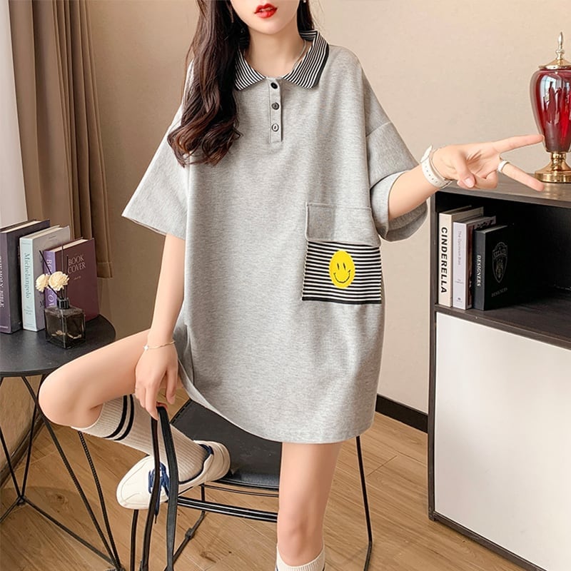 カジュアル お洒落 3色選択可 ストライプ Tシャツ カットソー<ins-3068>