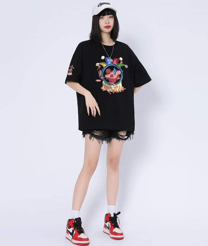 話題沸騰中 カジュアル ゆったり プリント 6色 半袖Tシャツ<ins-8164>