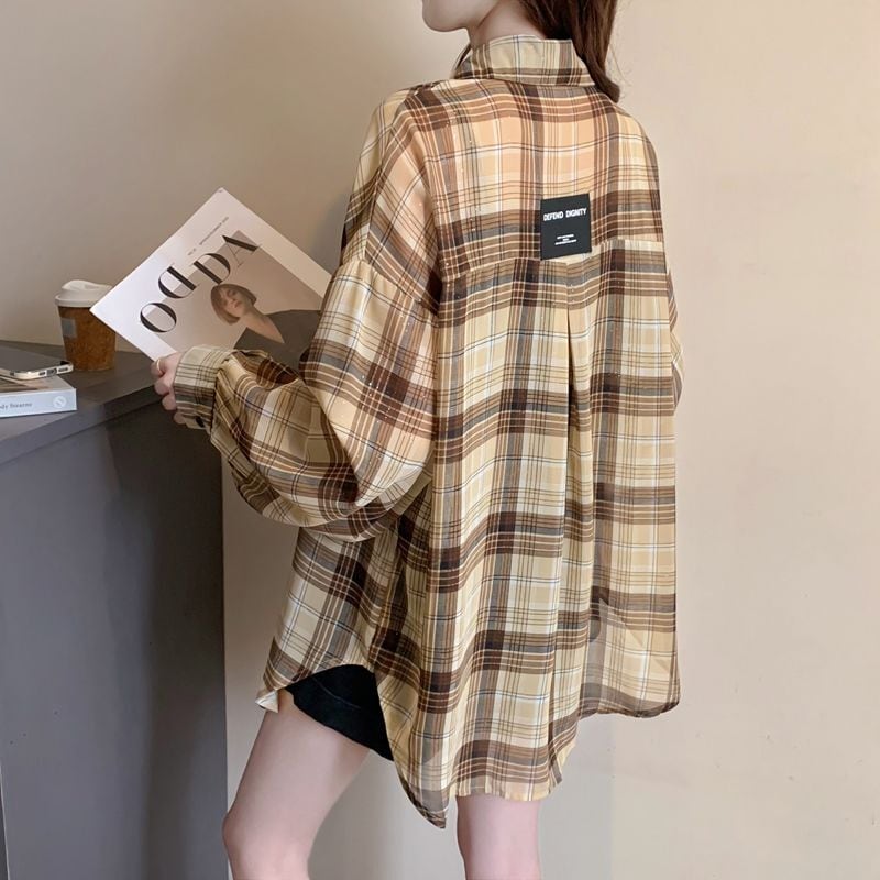 定番シンプル チェック柄 透け感 日焼け対策 全3色 シャツ <ins-8544>
