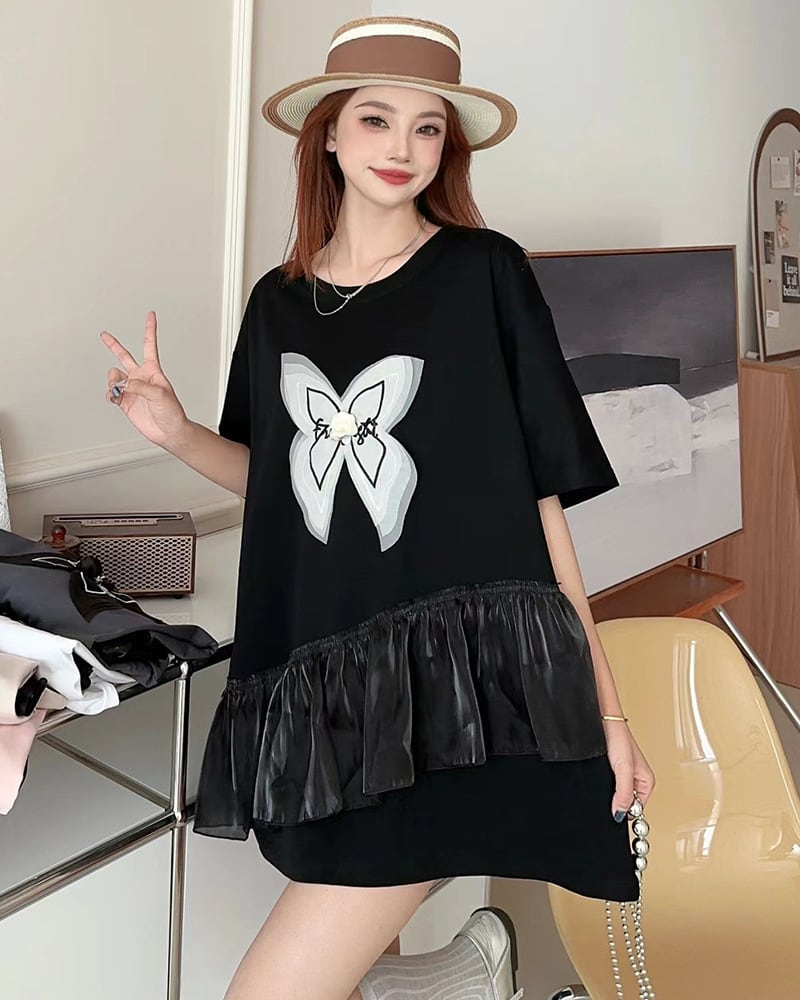 絶対欲しい キュート 切り替え プリントゆったり 半袖Tシャツ 全5色<ins-8271>