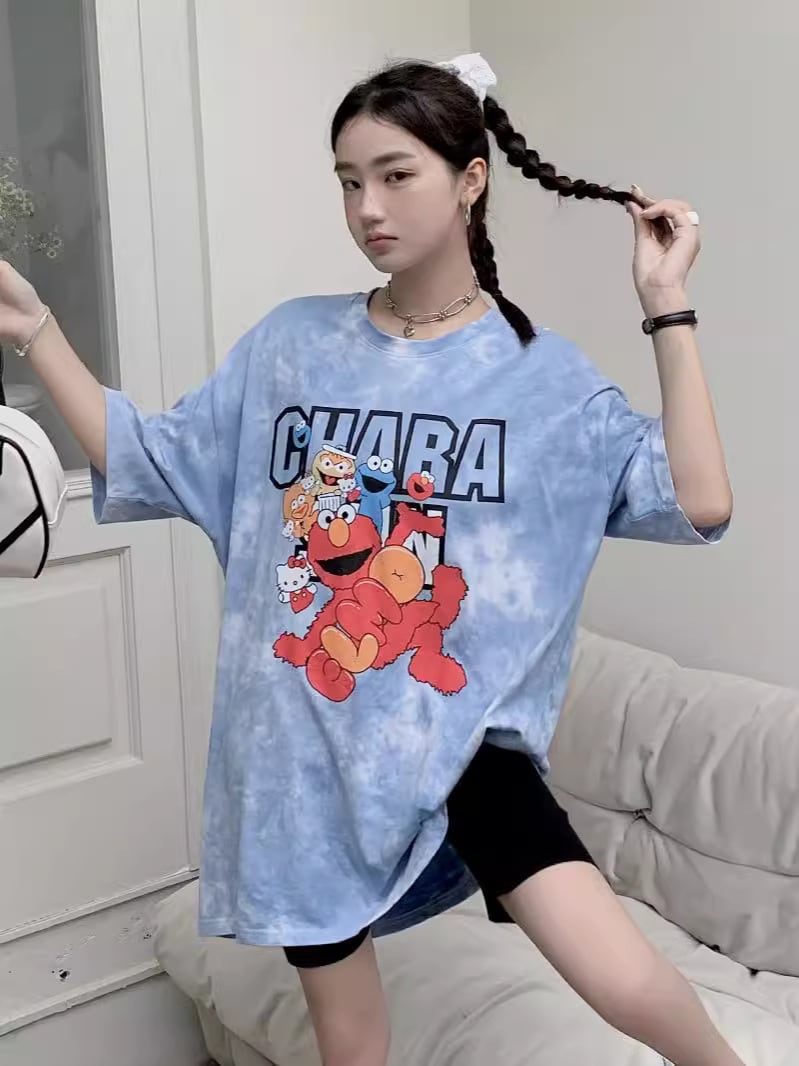 売り切れ必至 絞り染め プリント ビッグロゴ ゆったりトップス 半袖Tシャツ 全2色<ins-8272>