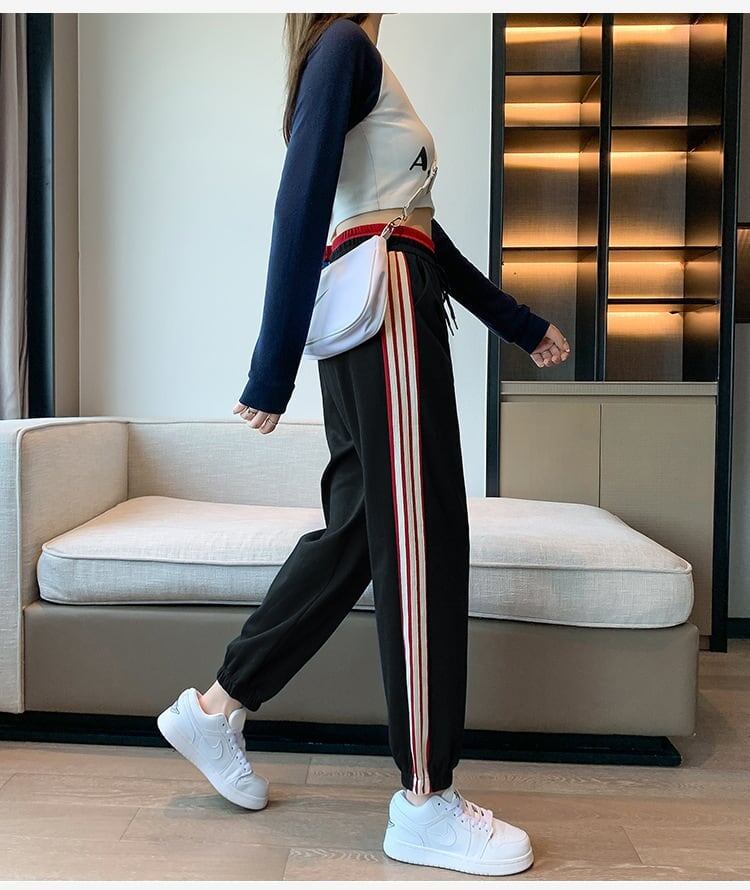 【半額!期間限定!!】定番シンプル 三色 ストライプ柄 スウェット ジョガーパンツ E-4095