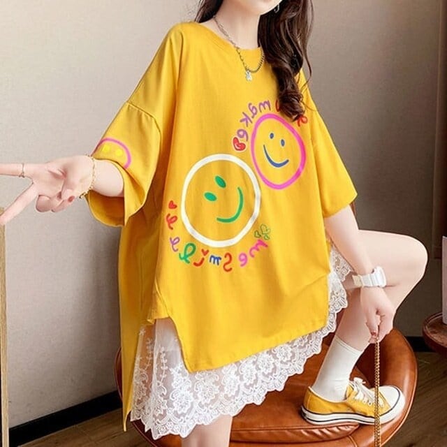 新作 レイヤード風 ロゴ プリント ゆったり 半袖 Tシャツ 全3色<ins-4948>