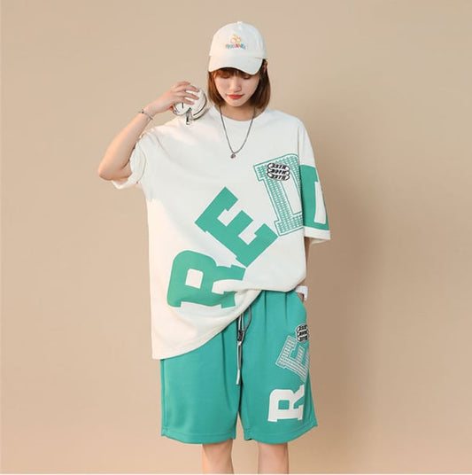 絶対流行 カジュアル シンプル ルーズ 半袖+ショートパンツ<ins-6525>