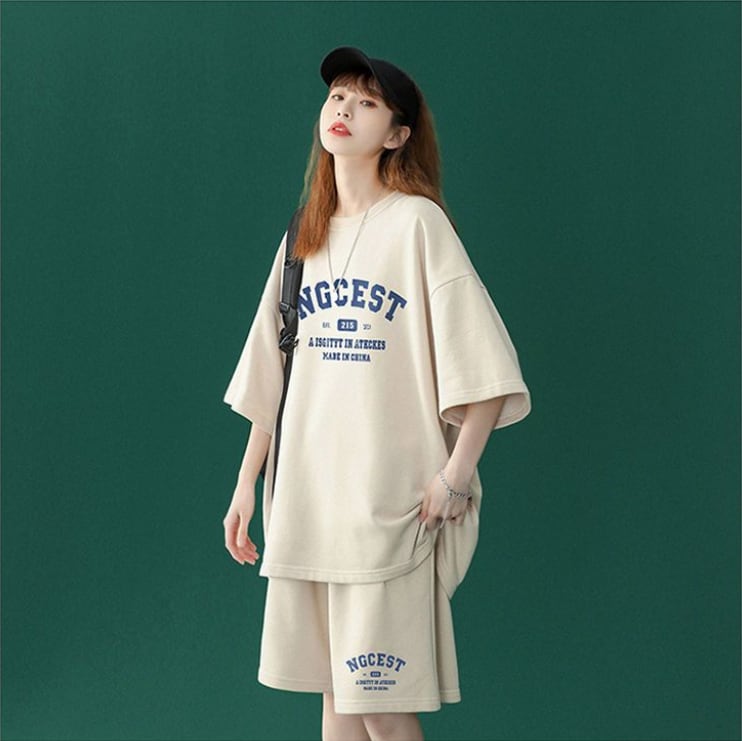 【半額!期間限定!!】売り切れ必至 カジュアル 半袖Tシャツⅹパンツセット全4色 男女兼用<ins-6574>