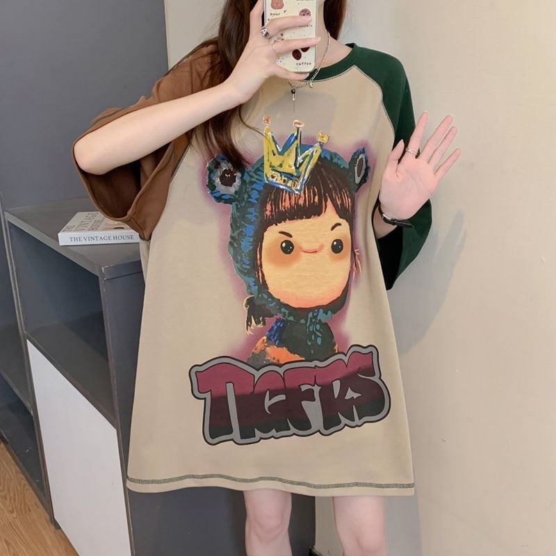 話題沸騰中 お勧めカラーマッチング ビッグロゴ ゆったり 半袖Tシャツ<ins-8350>