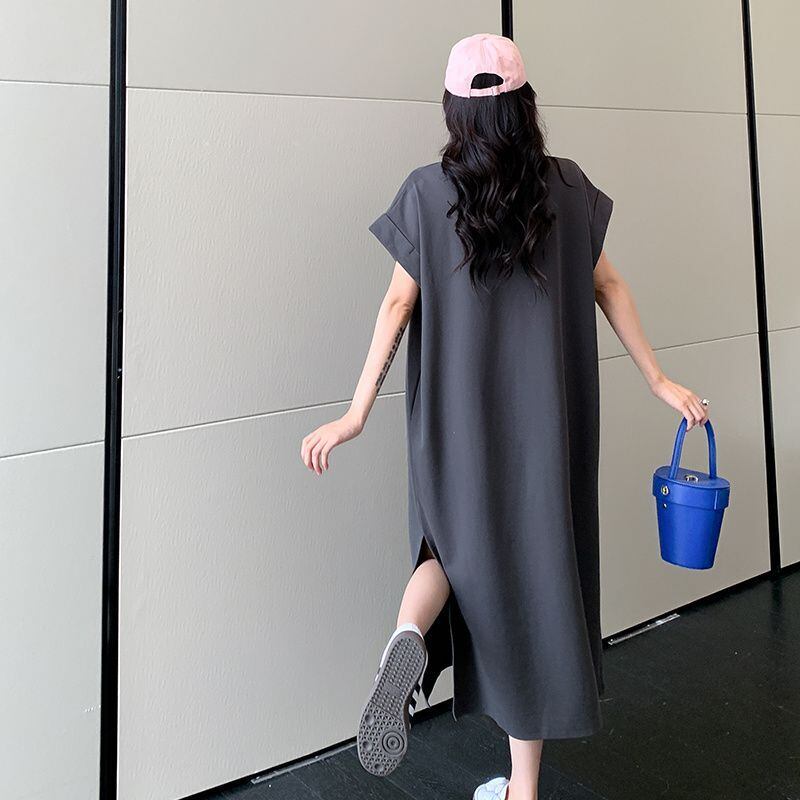 売り切れ必至 一目惚れ プリント Tシャツ カットソー ワンピース<ins-8529>