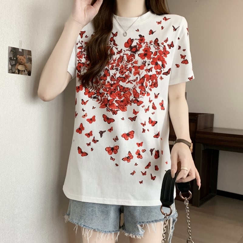 オシャレ度満点 着心地抜群 プリント半袖 Tシャツ<ins-8211>