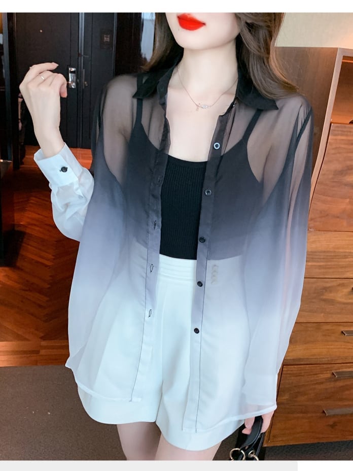 美人度アップ オシャレ度満点 ルーズ 透け感 日焼け対策 シャツ ブルゾン<ins-8048>