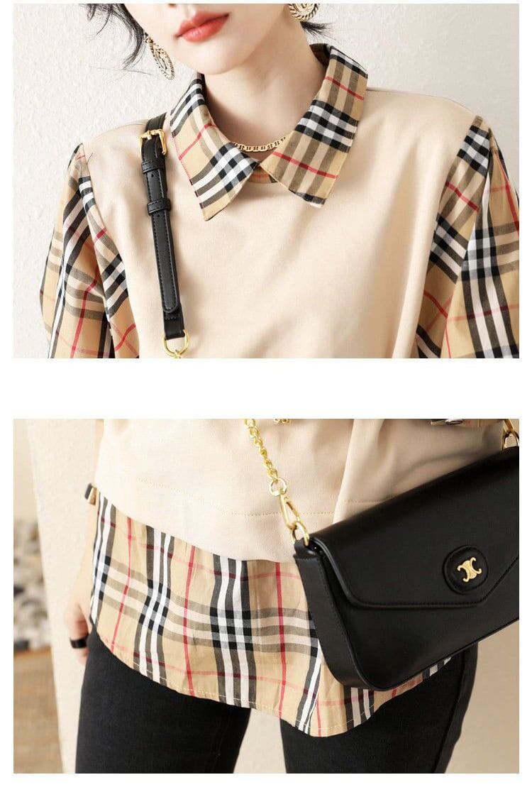 【人気急上昇中!】売り切れ必至 チェック柄 柔らかくて優しい印象 レイヤード風 シャツ E-9286